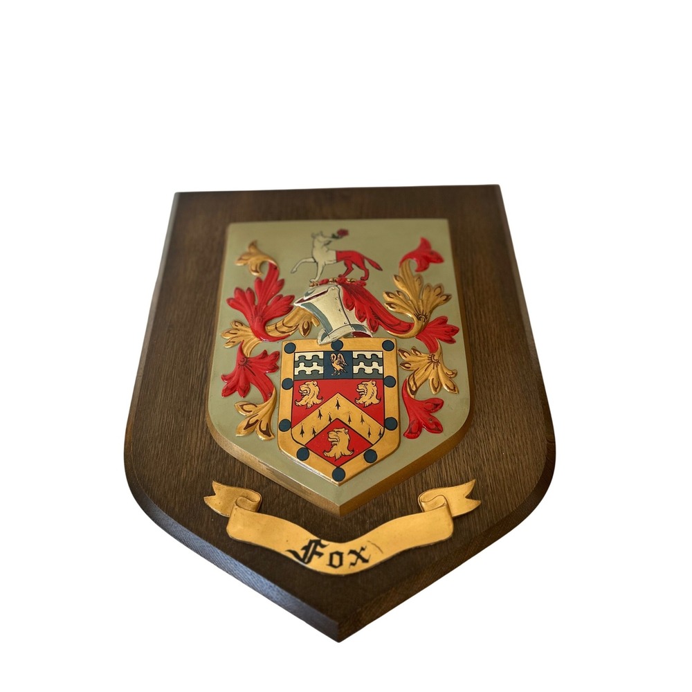 Vintage Fox Family Coat of Arms Heraldic Shield Wall Plaque Great Britain
